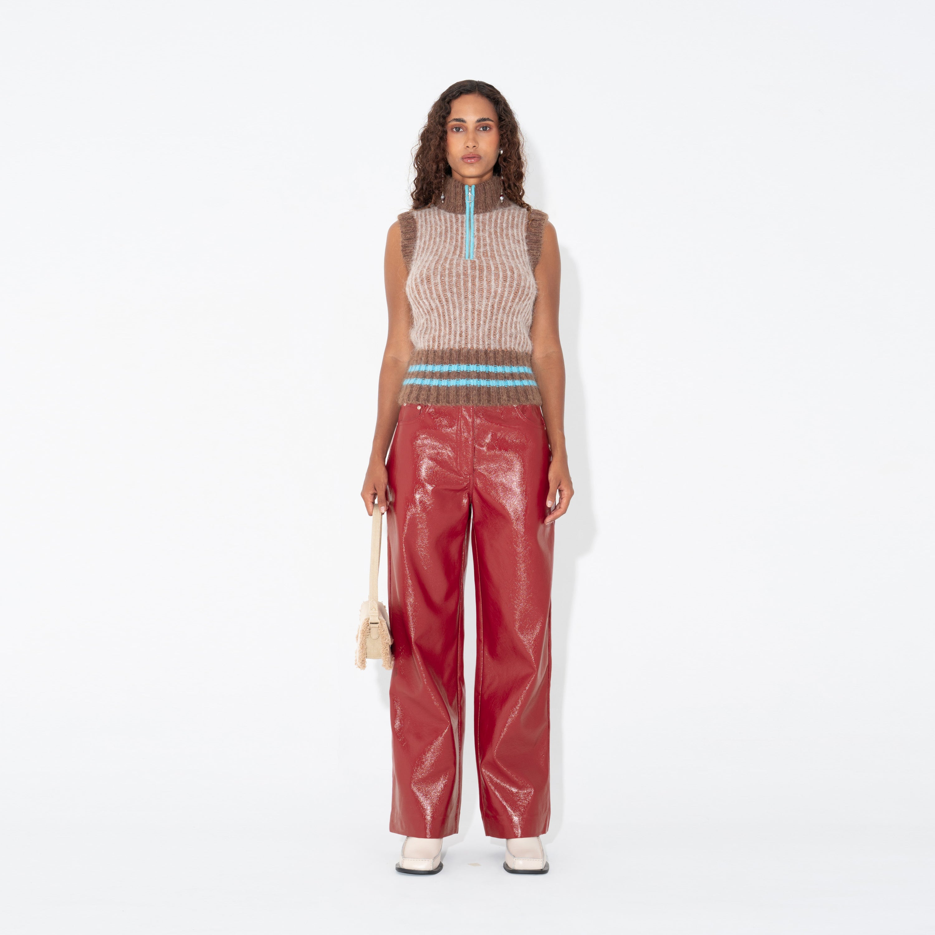 Arthur Apparel Mid Rise Red Patent Leather Trousers