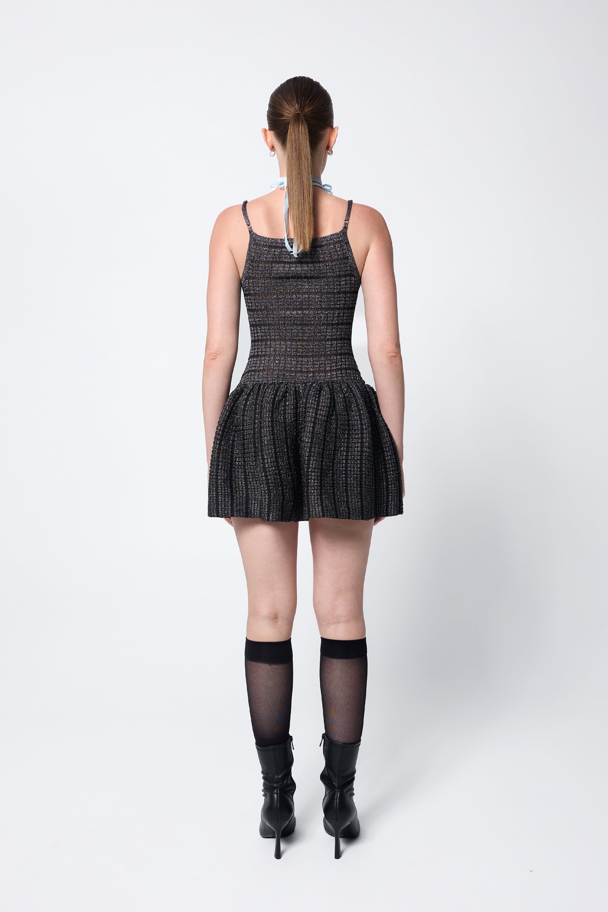 Arthur Apparel Black Strappy Bubble Skirt Mini Dress