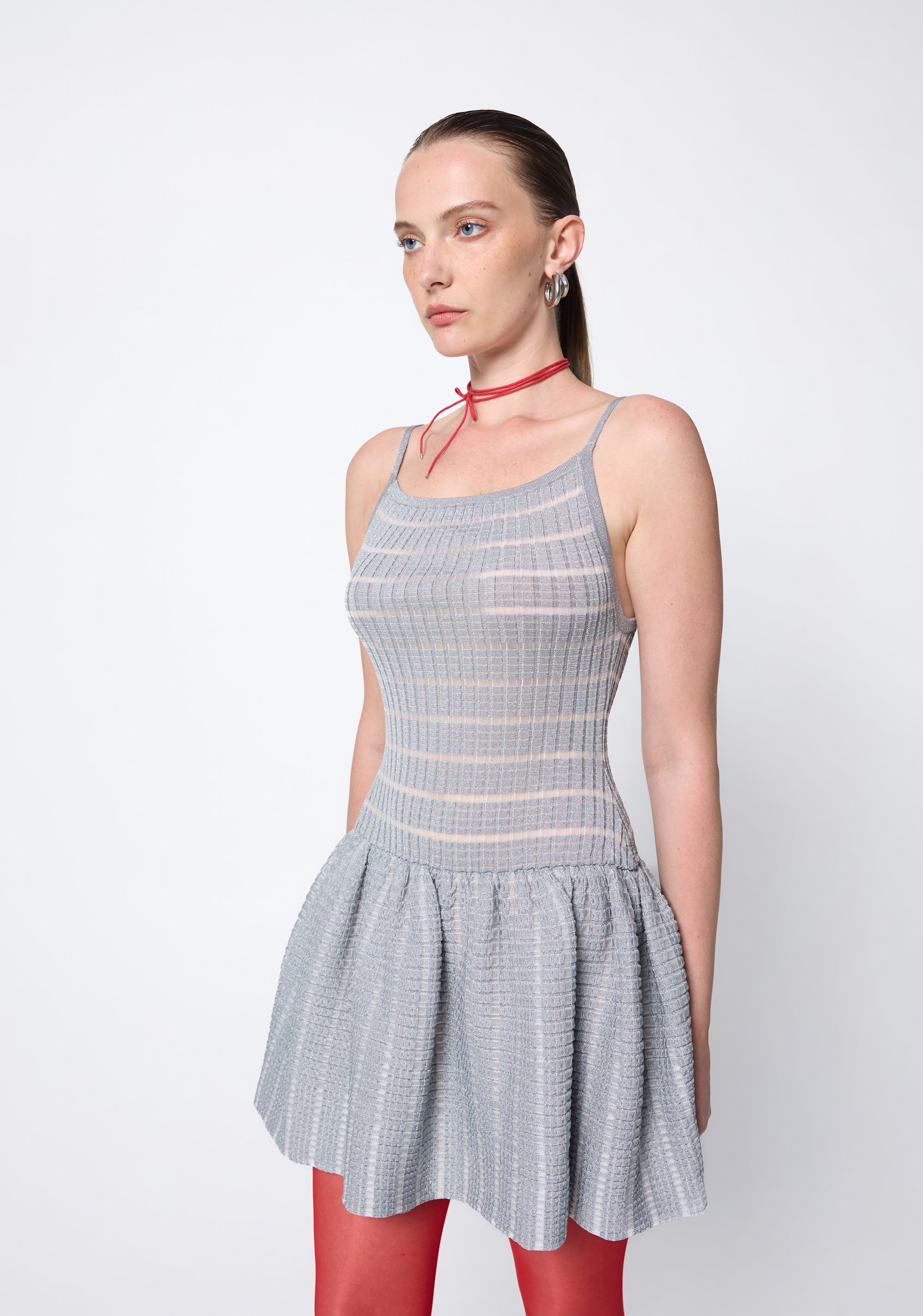 Arthur Apparel Silver Strappy Bubble Skirt Mini Dress