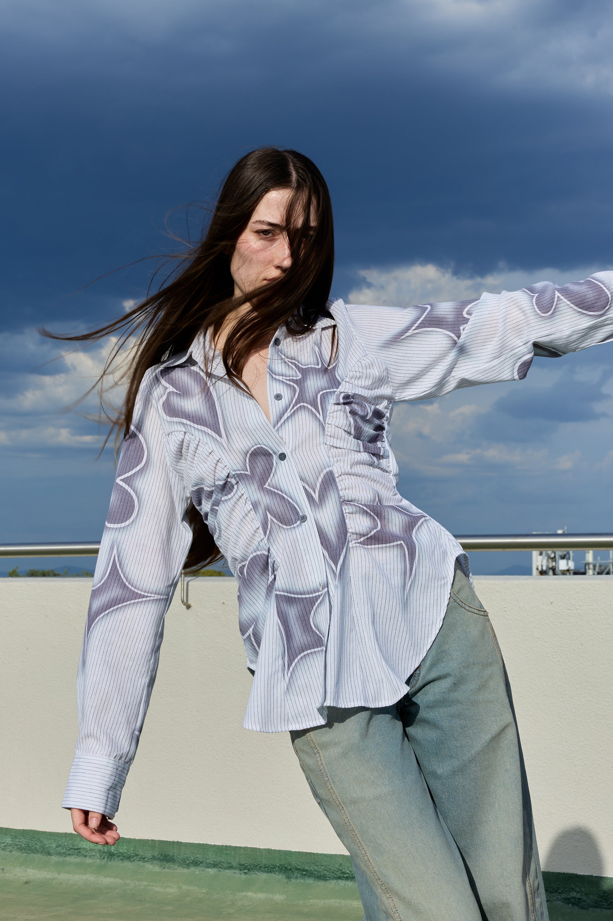Ruffle Blouse in Stencil