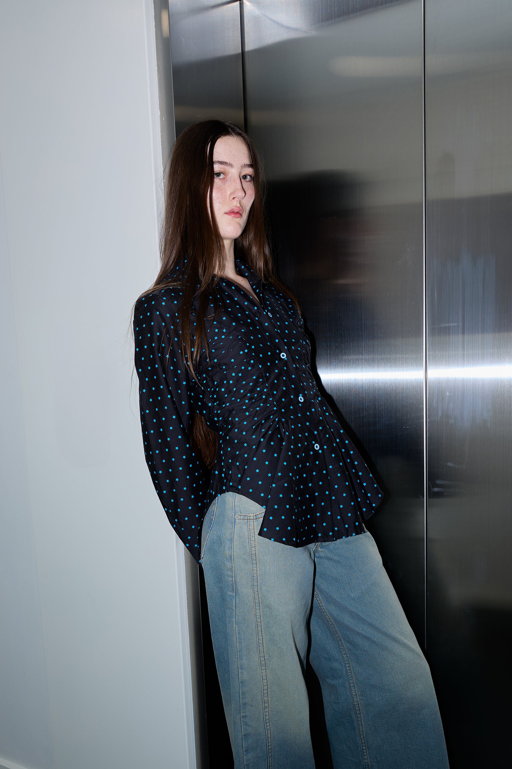 Ruffle Blouse in Starry Night