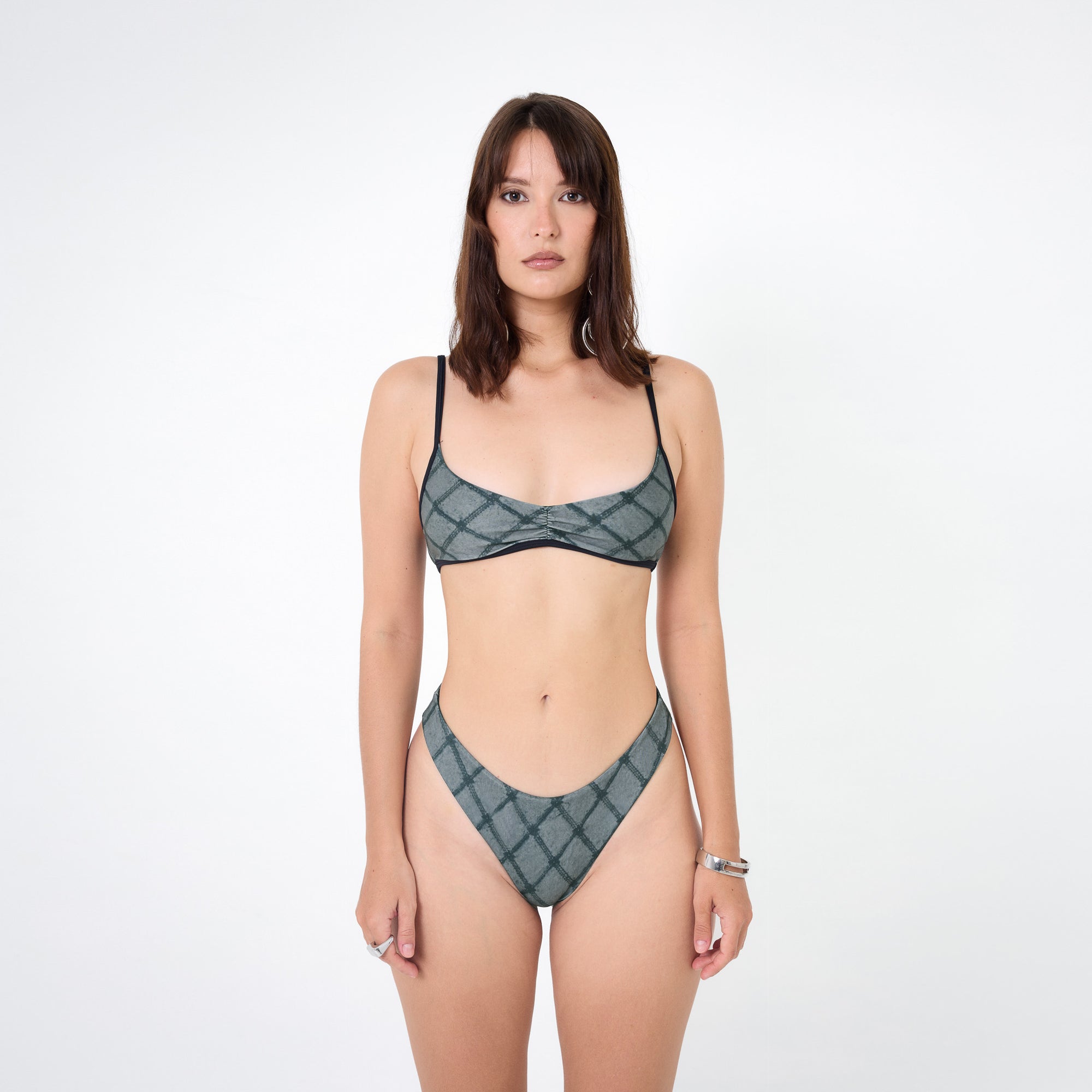 Arthur Apparel grey bralette bikini top in check print