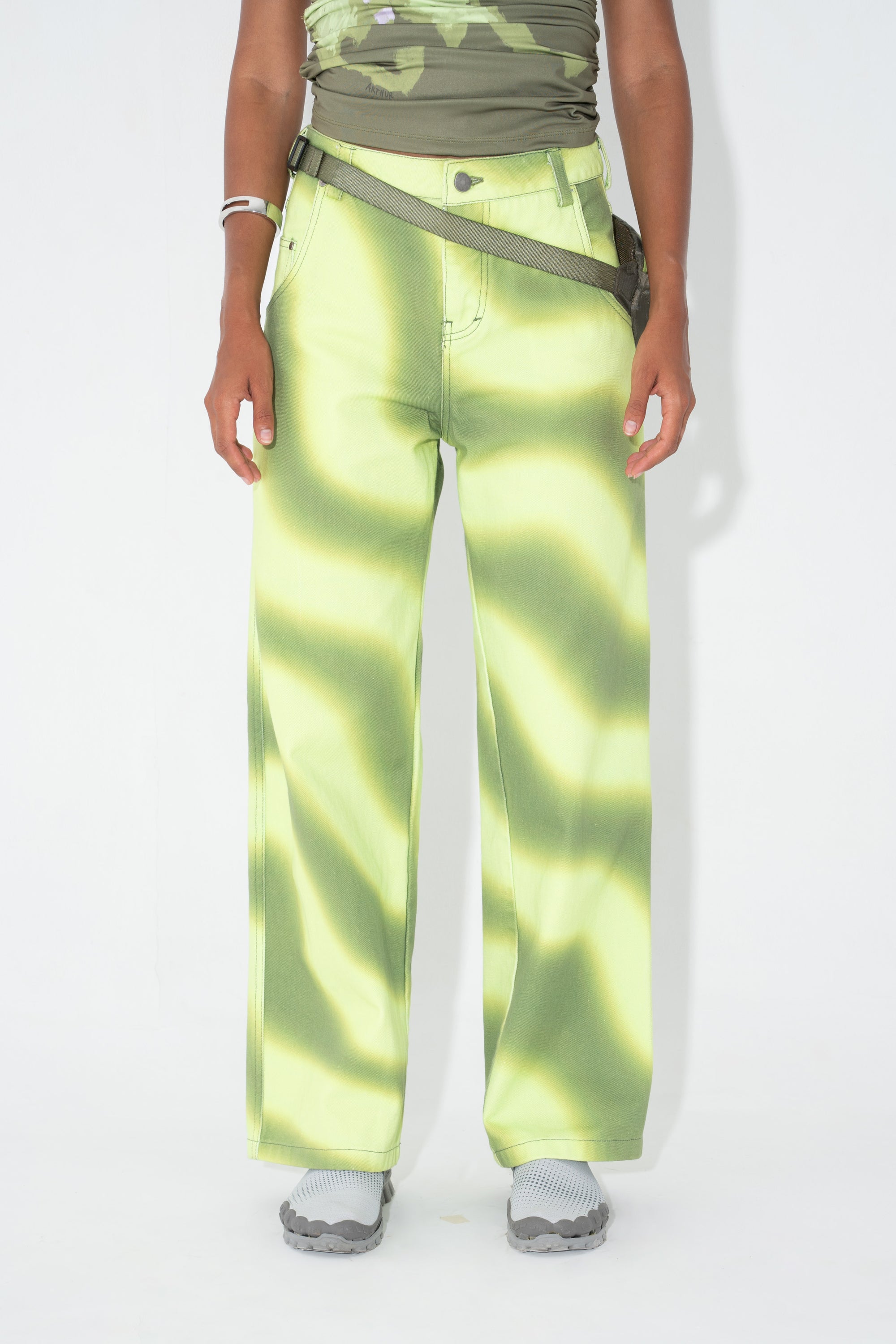 Arthur Apparel Green Graphic Mid Rise Relaxed Fit Jeans