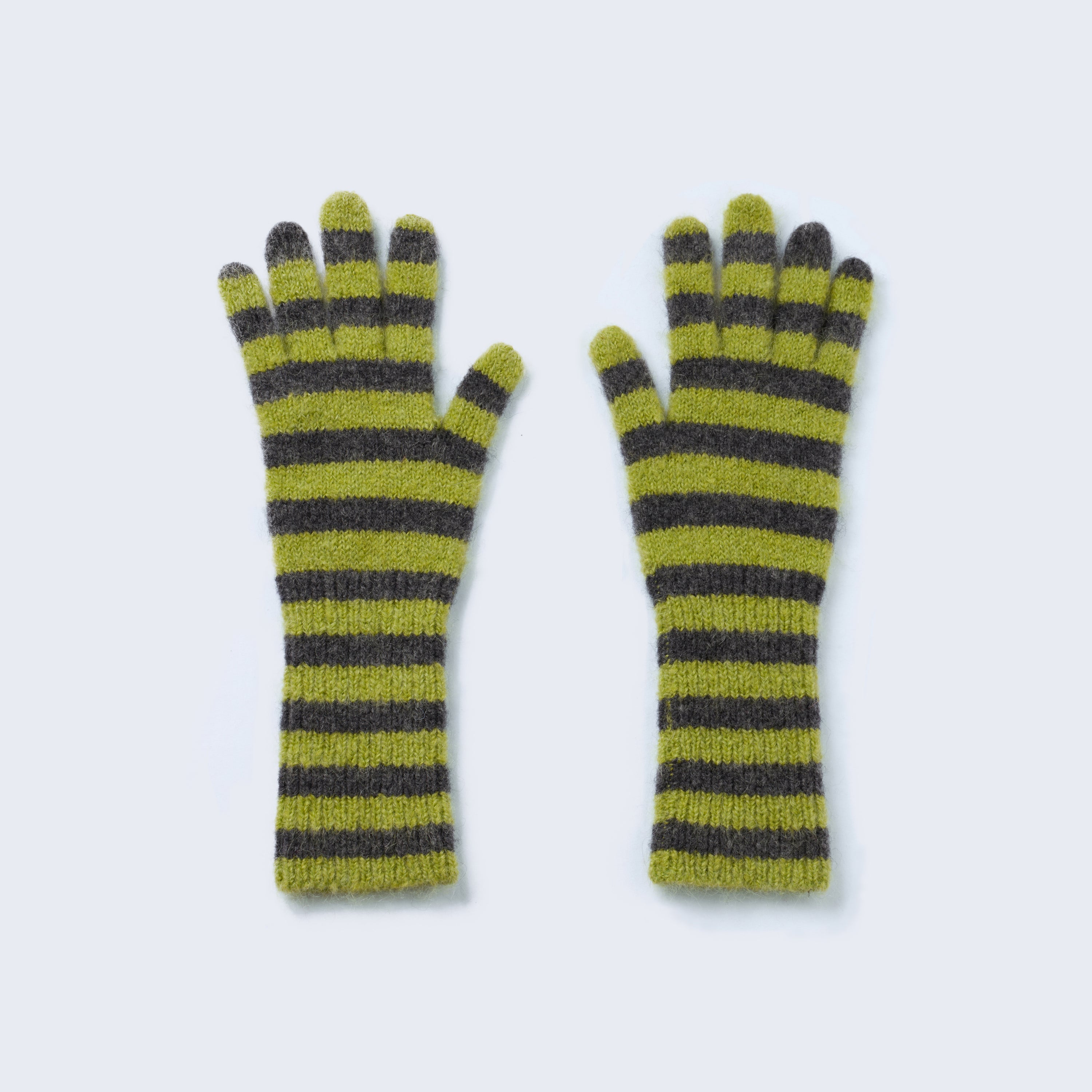 Arthur Apparel green/grey striped wooly knitted mittens