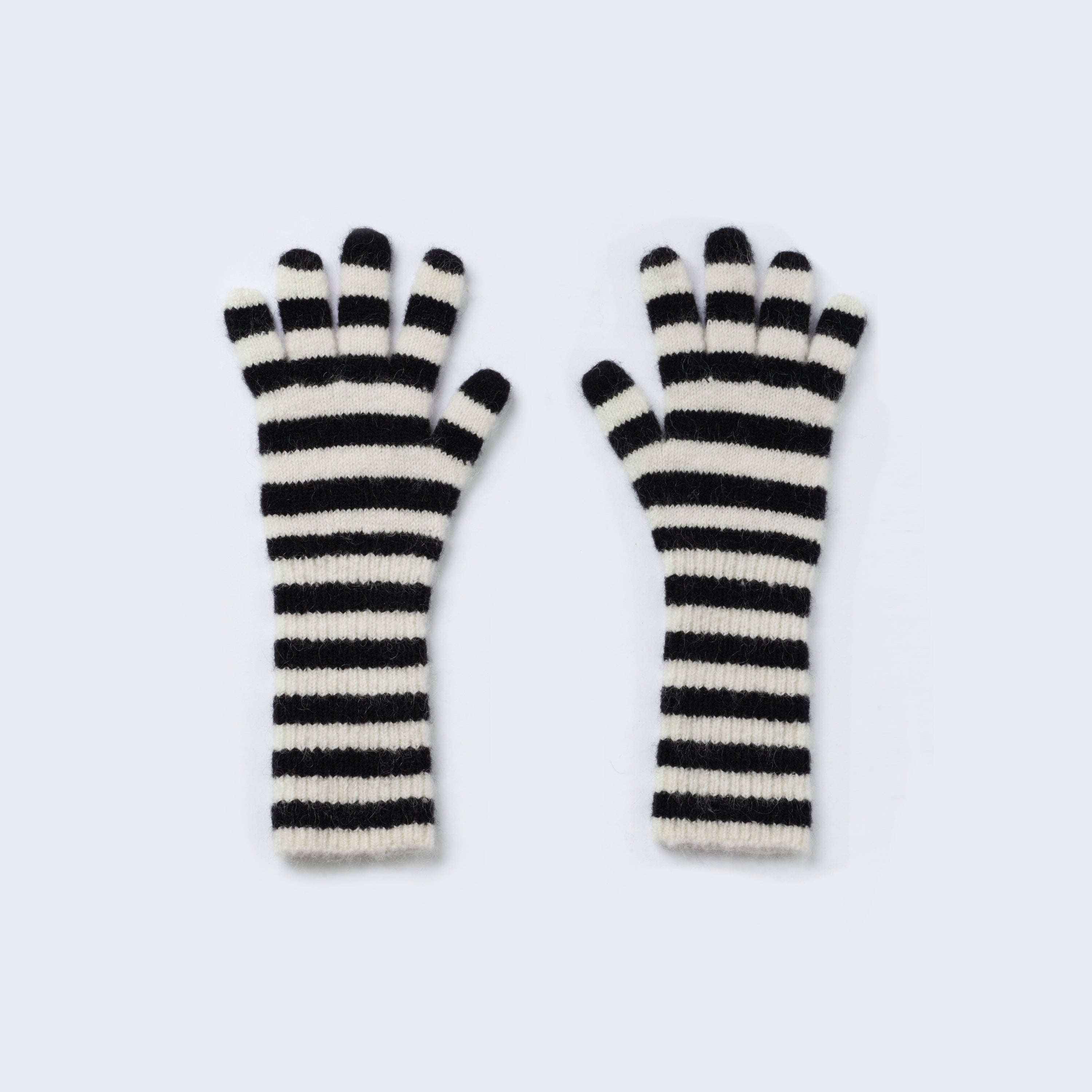 Arthur Apparel black and white striped wooly knitted mittens