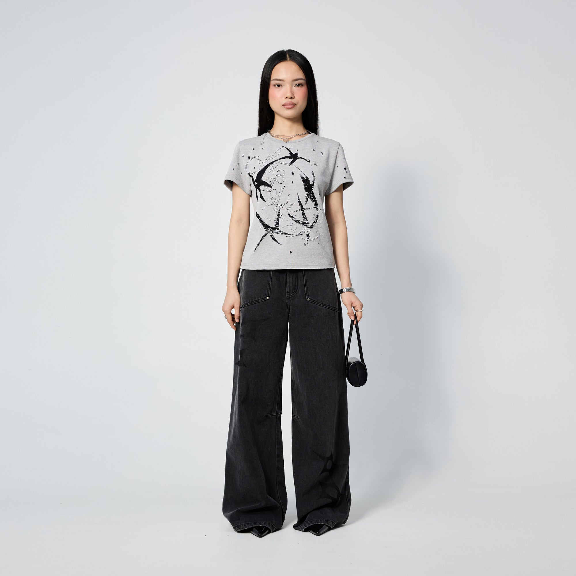 Arthur Apparel standard grey tee with black stars print