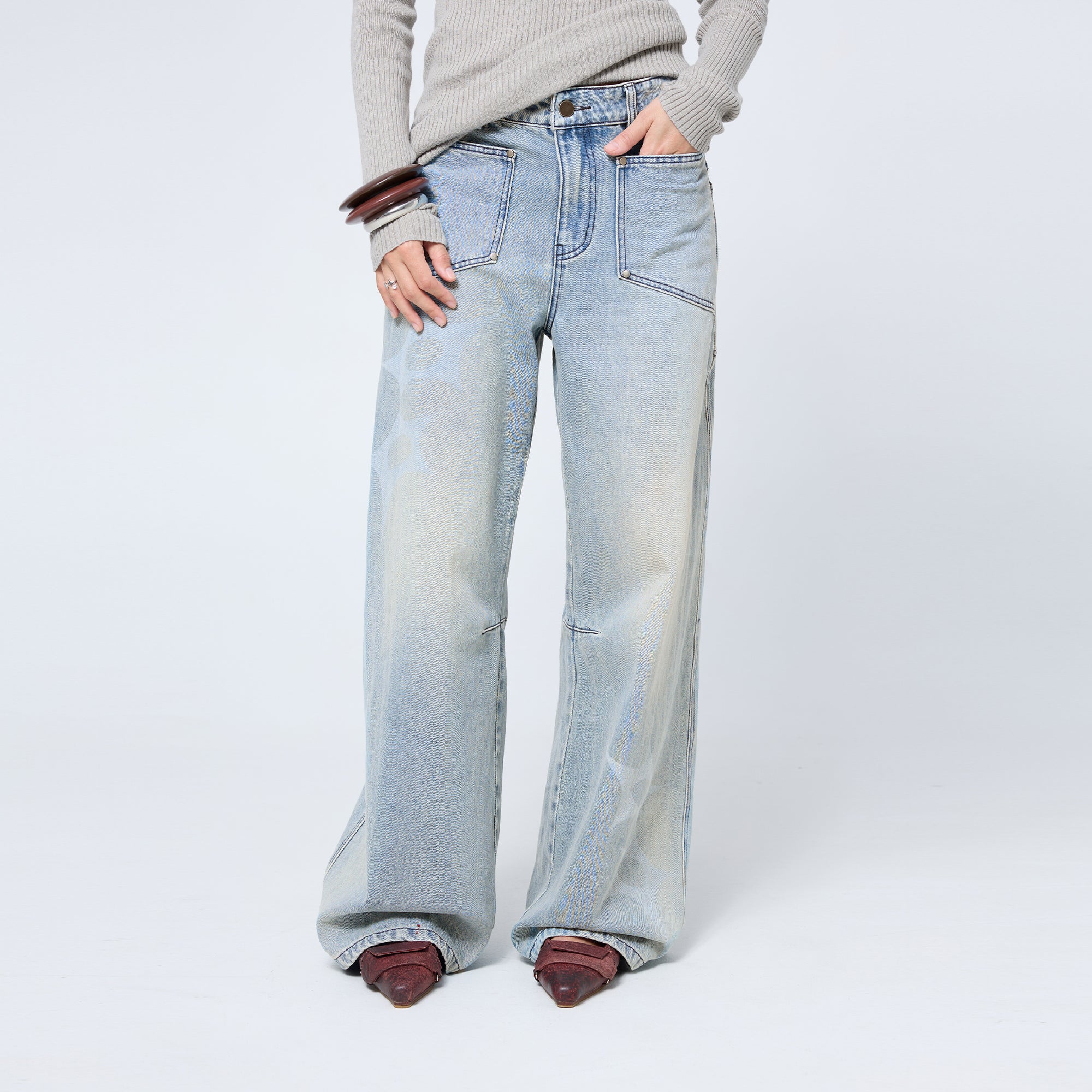 Slouchy Spike Jeans in Worn Blue