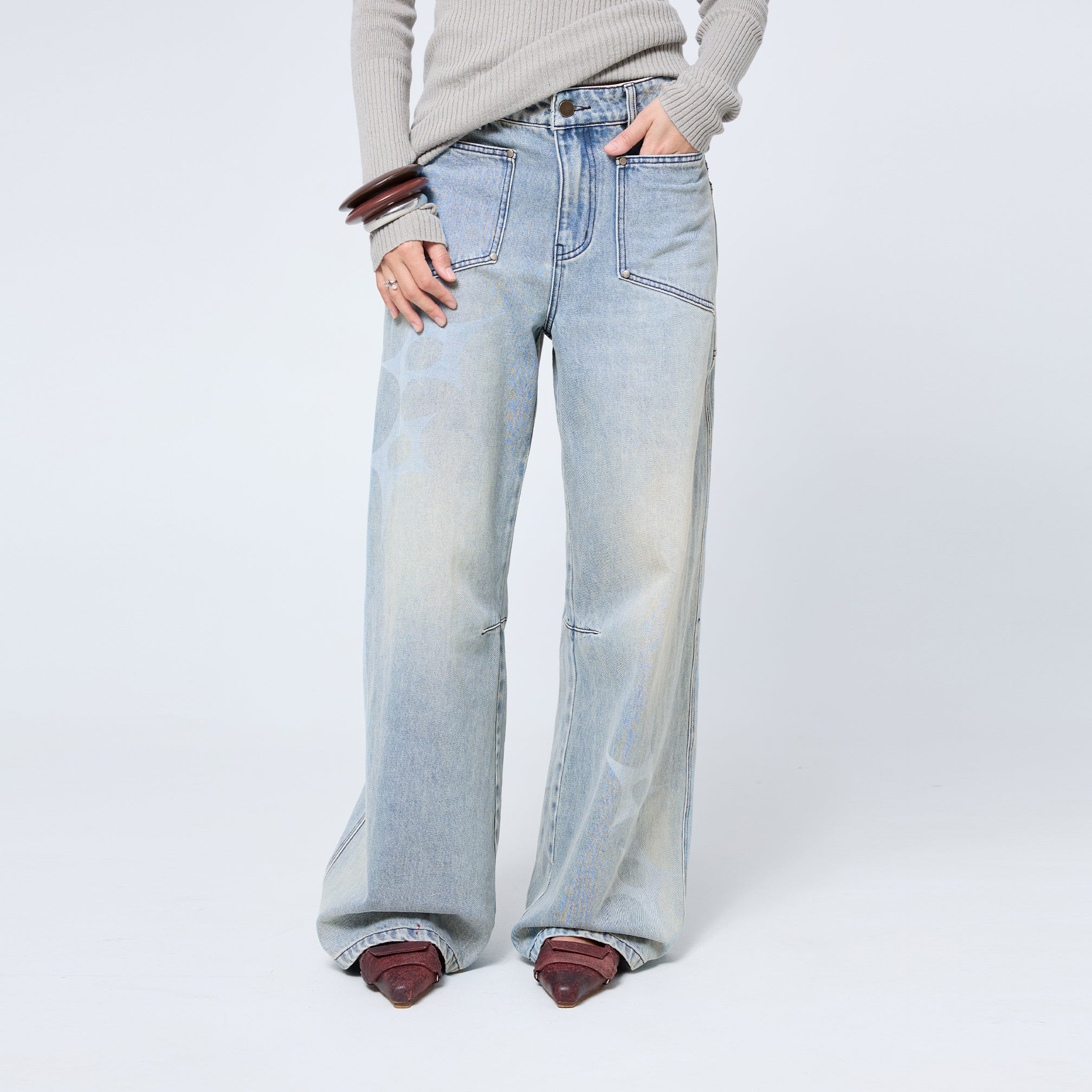 Slouchy Spike Jeans in Worn Blue
