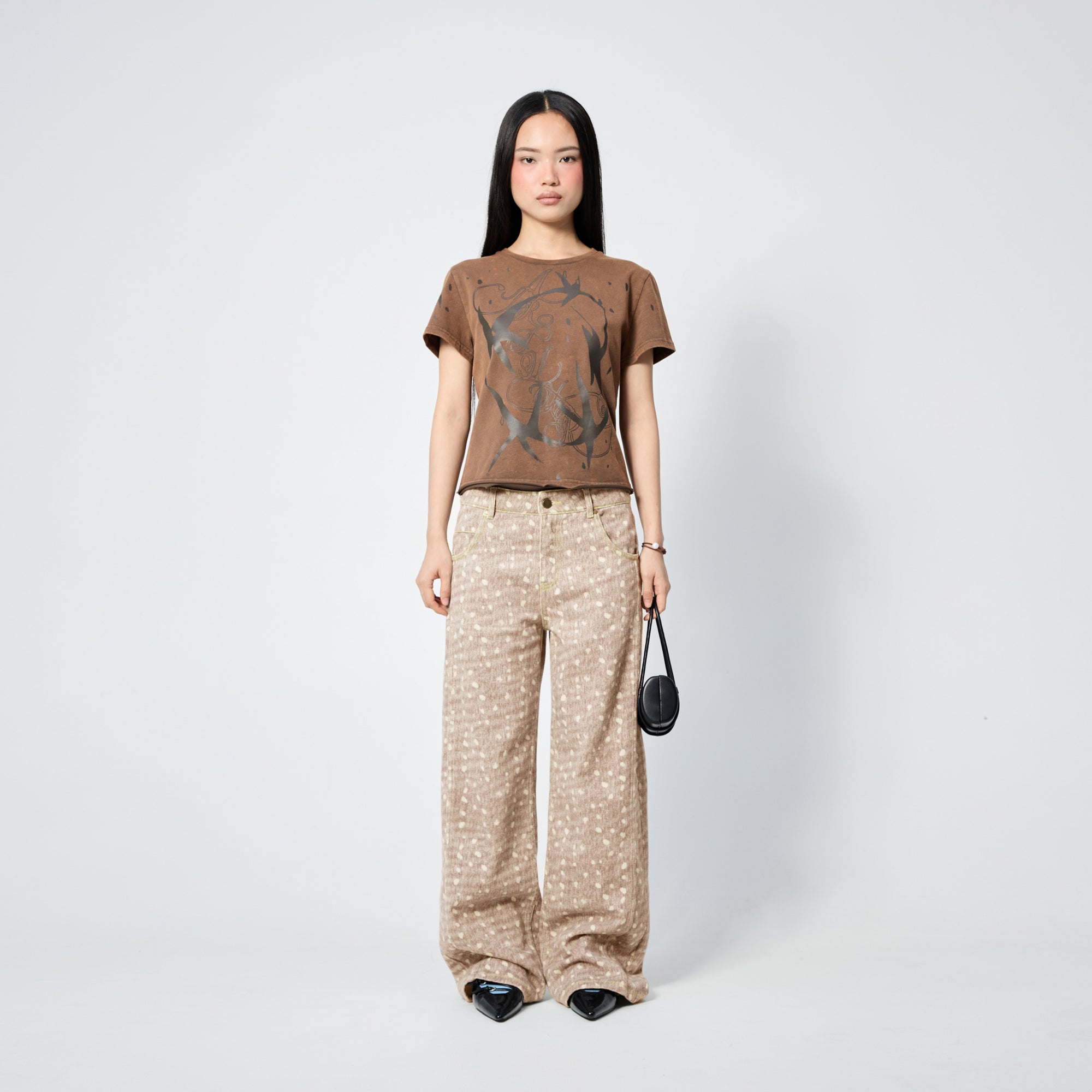 Arthur Apparel standard brown tee with dark brown stars print