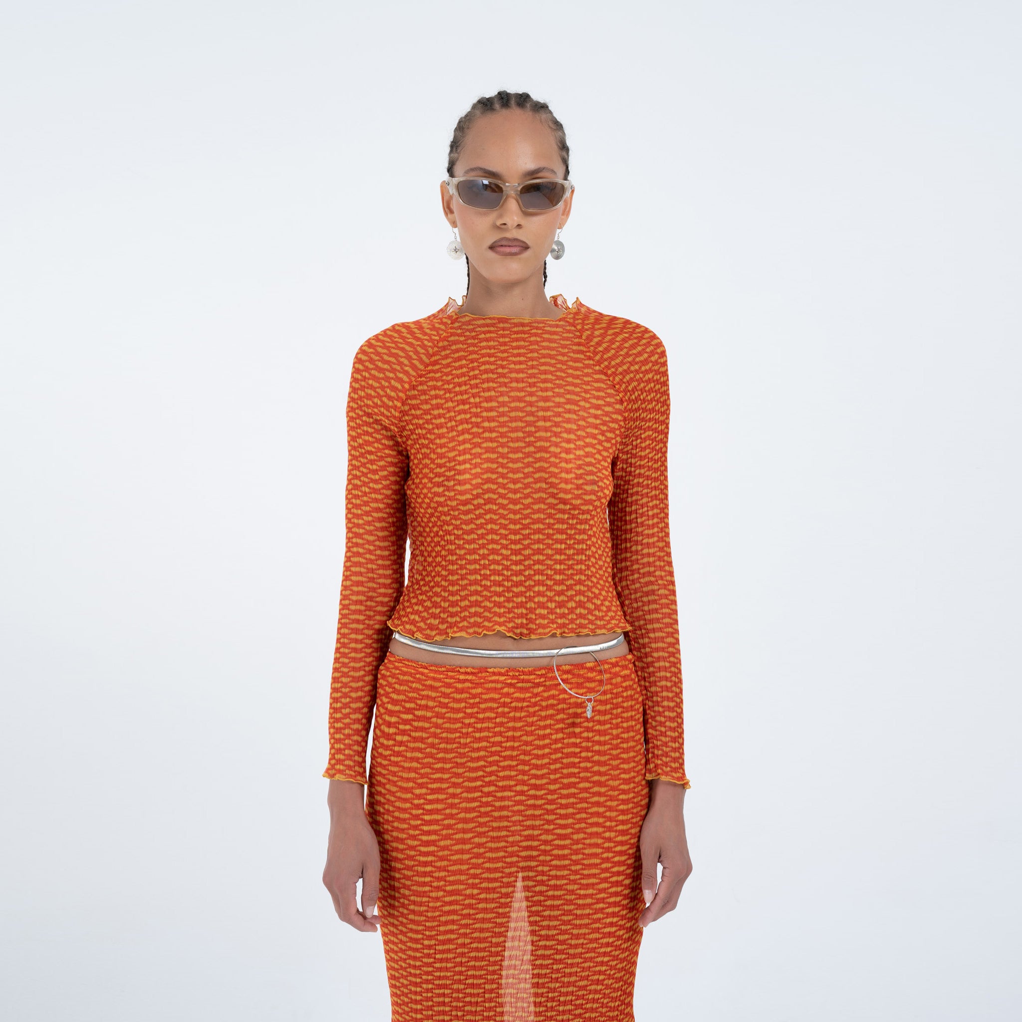 Slashed Neck Top in Orange Croc