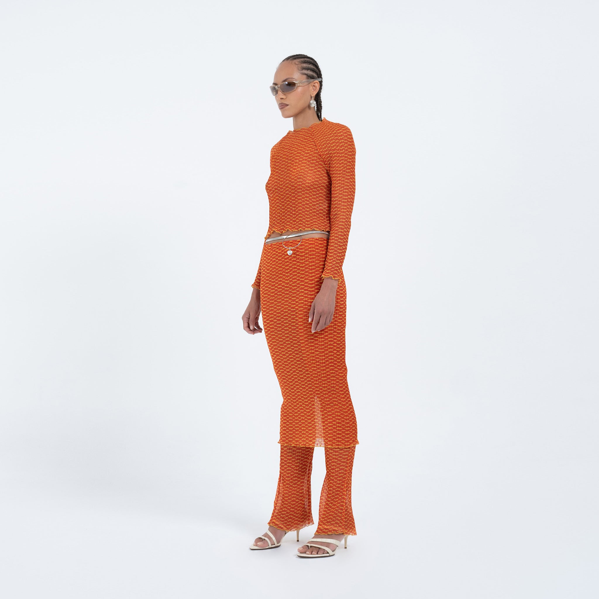 Slashed Neck Top in Orange Croc