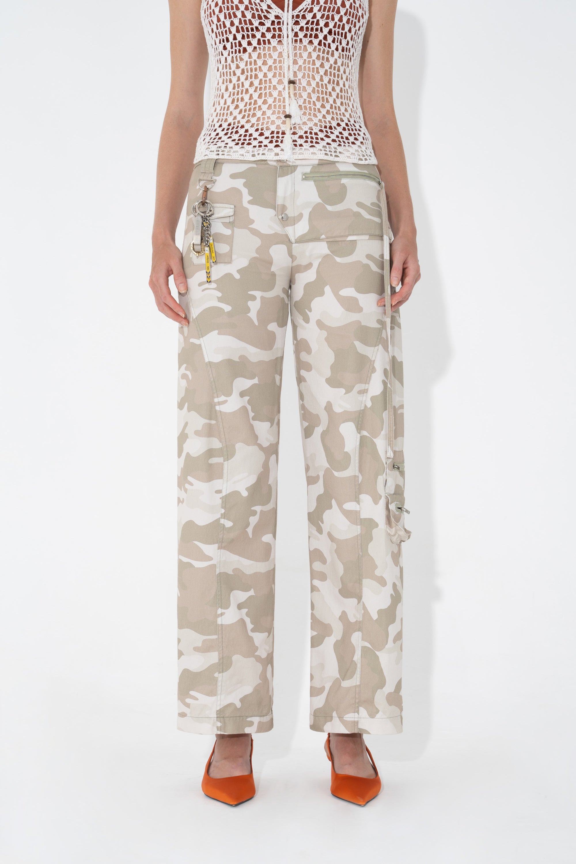 Arthur Apparel Low Rise Camo Utility Trousers in cotton twill