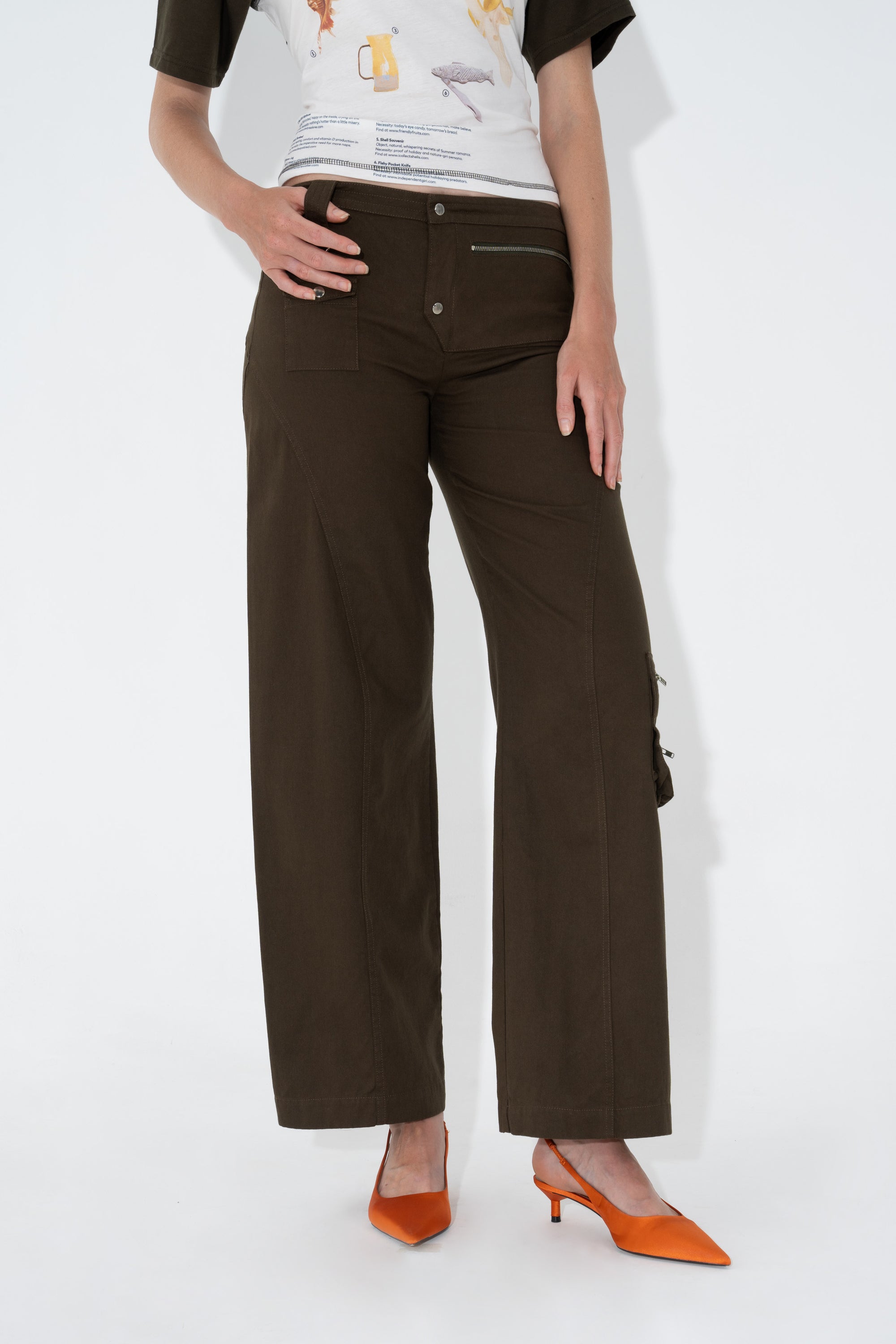 Arthur Apparel Low Rise Utility Trousers in olive cotton twill