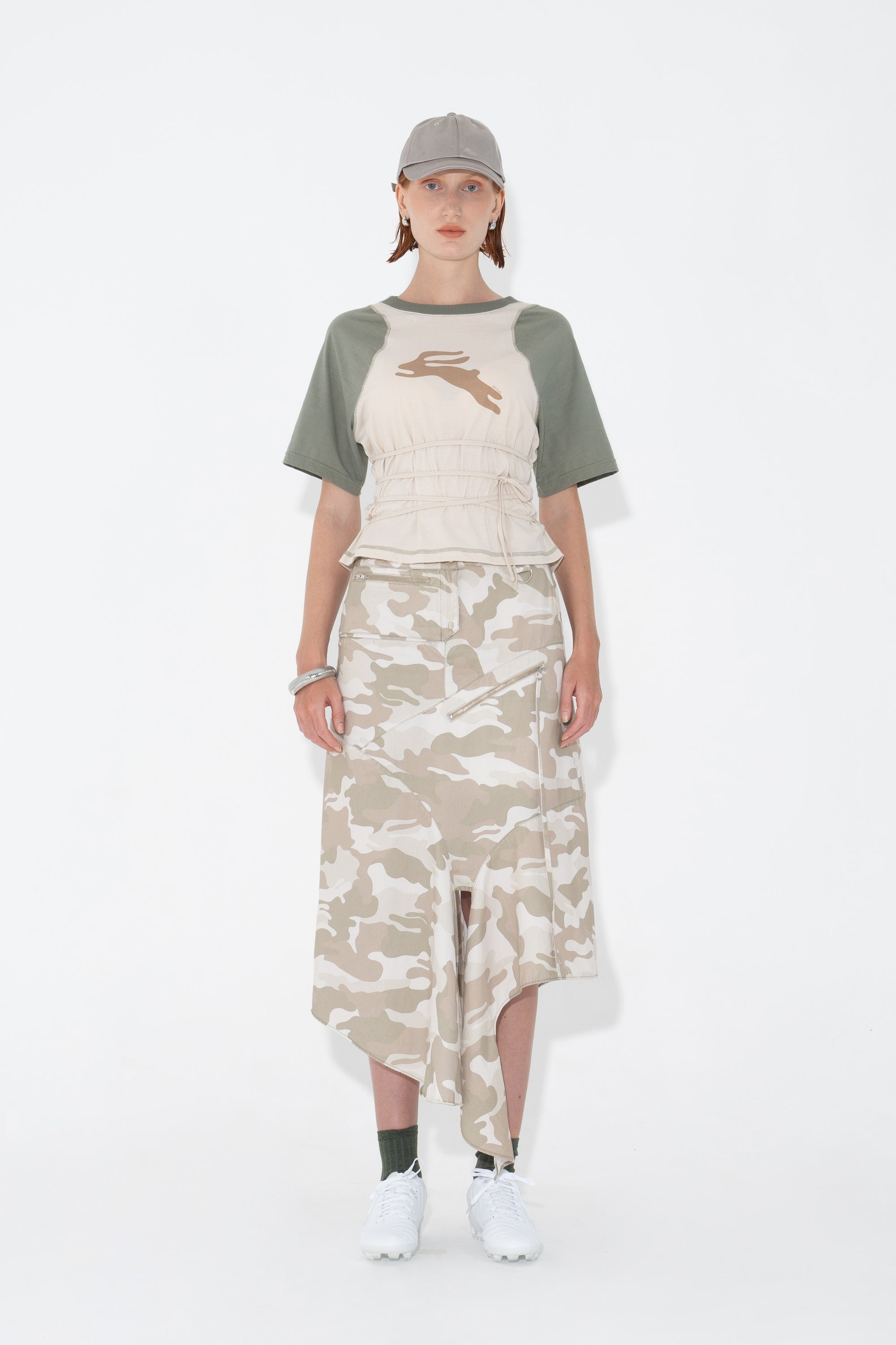 Arthur Apparel Camo Drape Midi Skirt in cotton twill