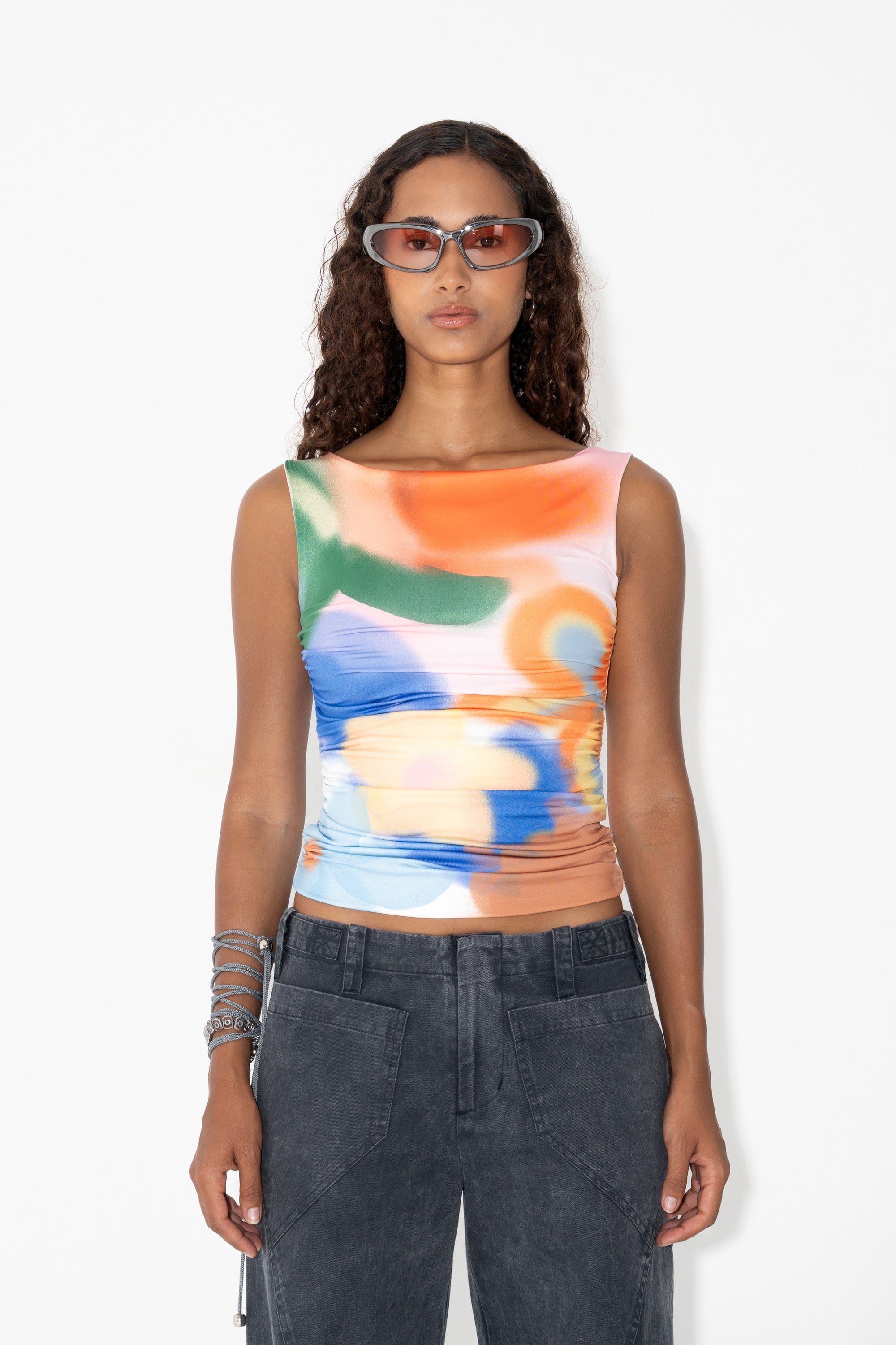 RUCHED TANK in Graffiti Flower
