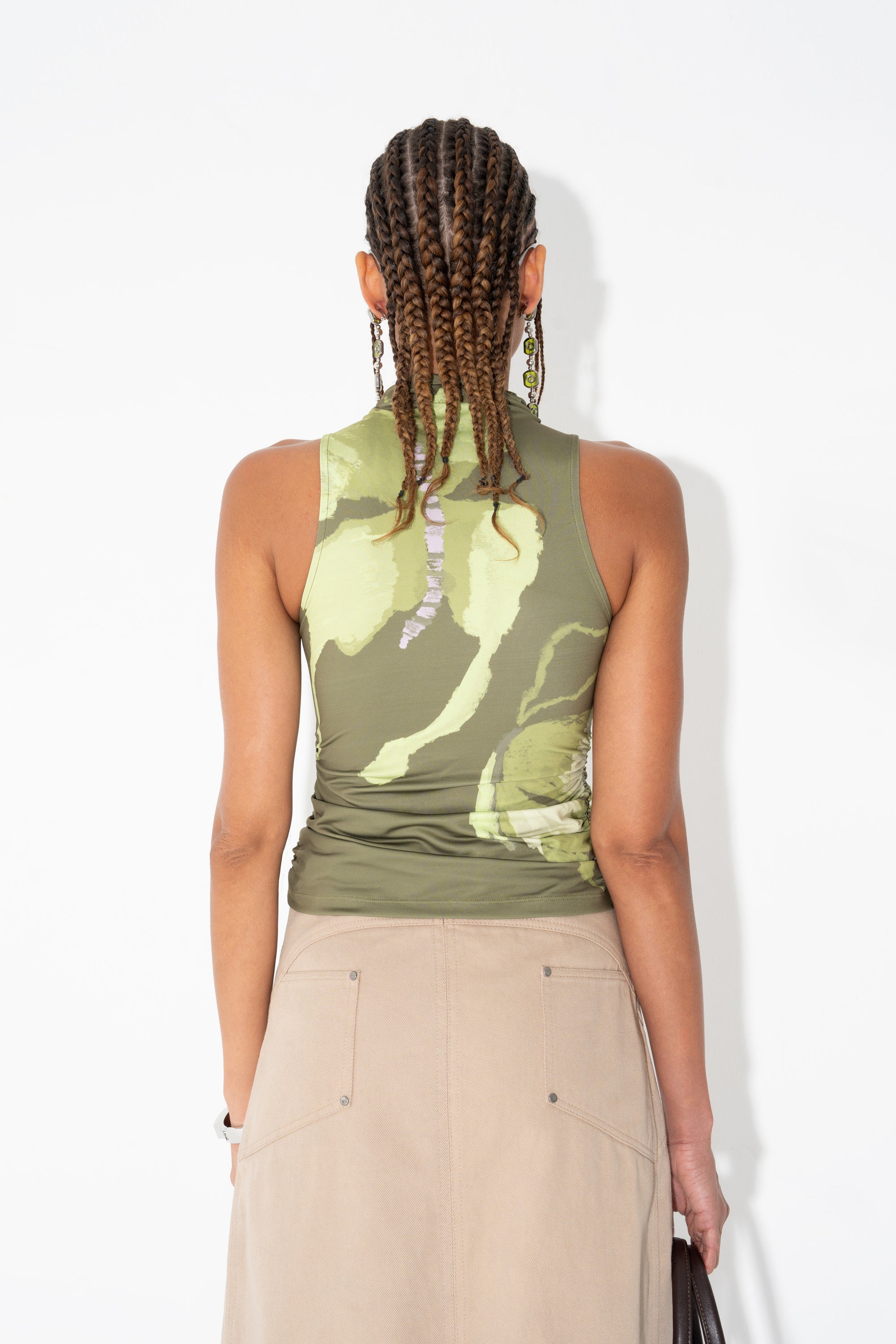 Arthur Apparel Butterfly Printed Ruched Stretch Tank Top