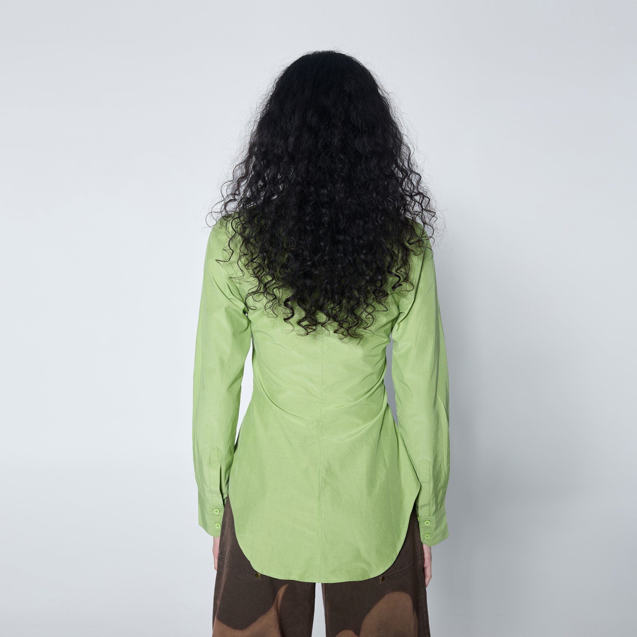ARTHUR APPAREL — Ruffle Blouse — Lime Green Fitted Shirt with Ruching ...