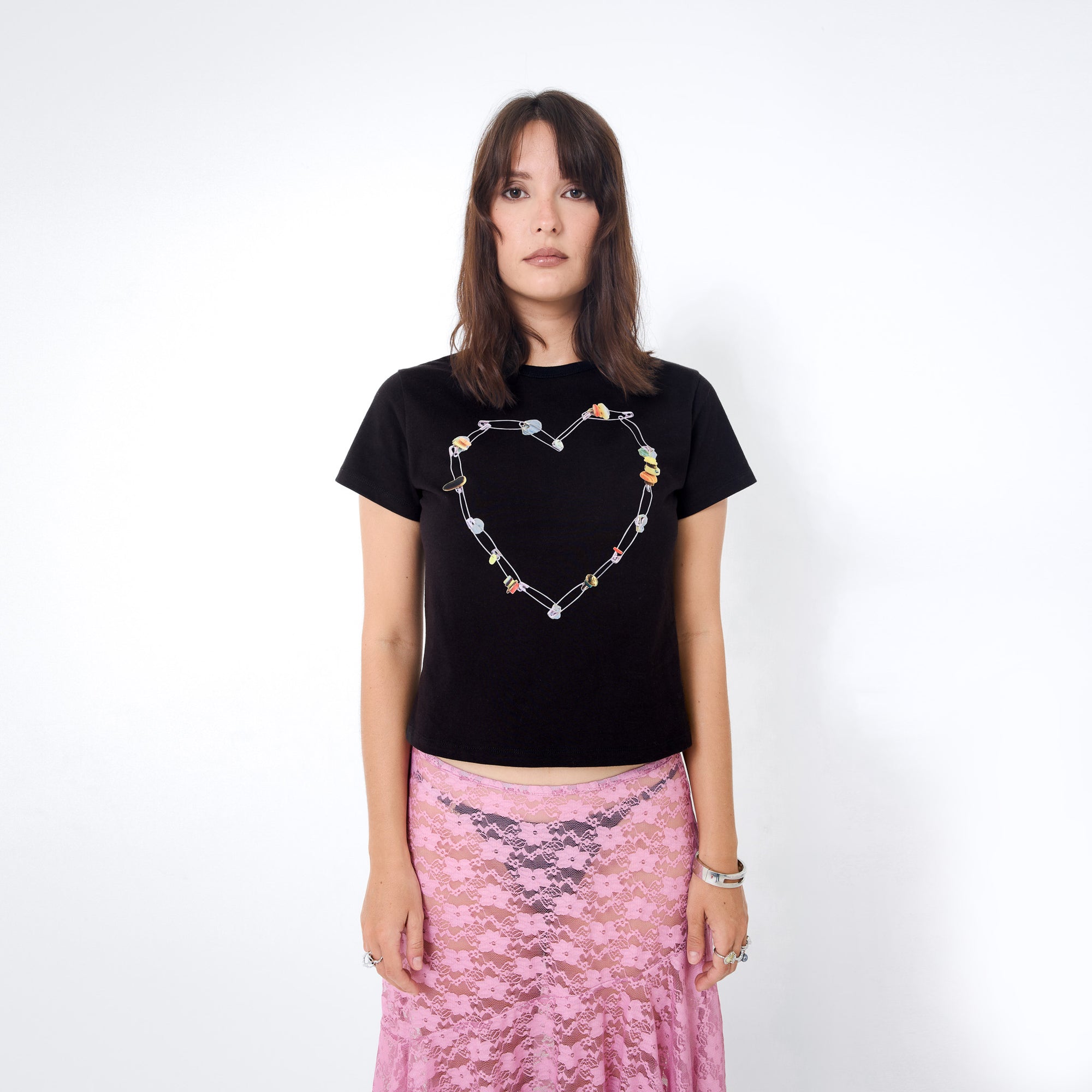 Arthur Apparel standard black tee with heart print