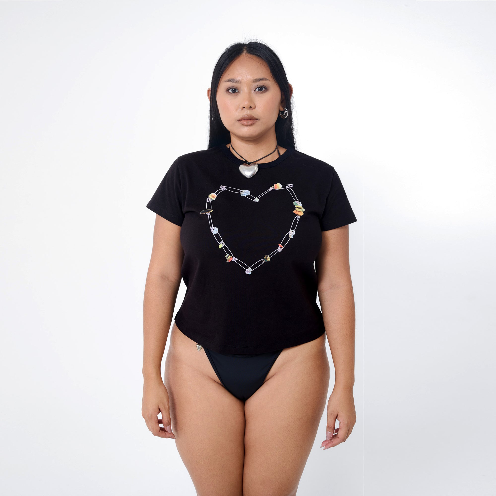 Arthur Apparel standard black tee with heart print