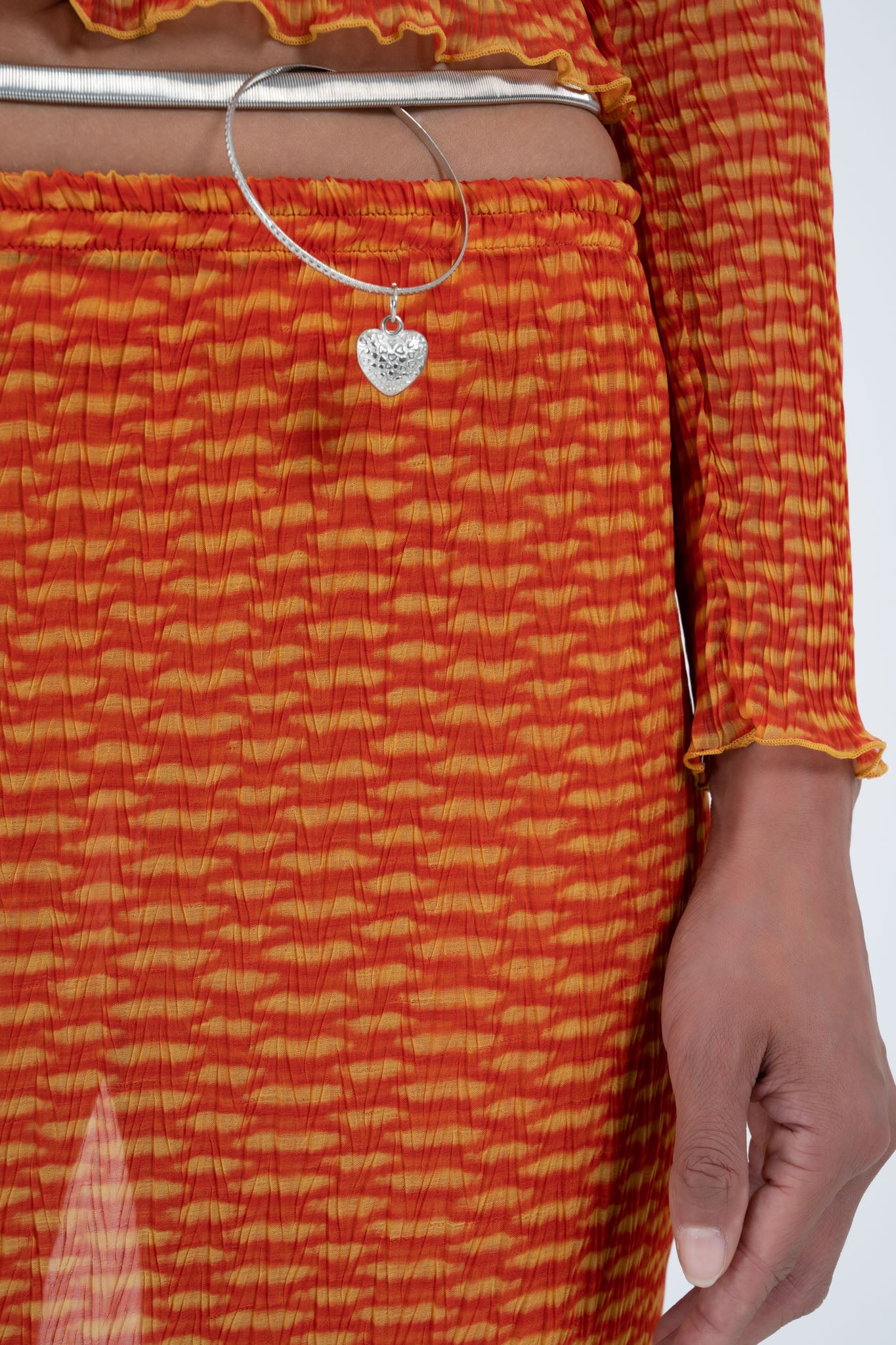 Arthur Apparel Orange Printed Pleated Midi Skirt Swimwear Outer in Polyester