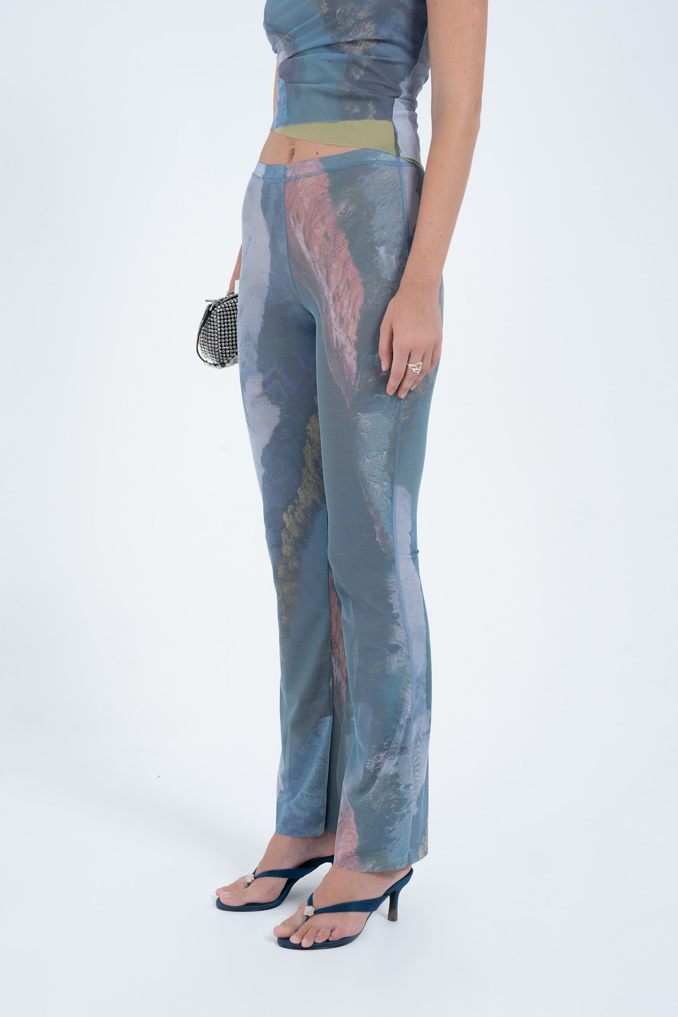 Arthur Apparel Blue Mesh Printed Nylon Flatlock Pant Swimwear Outer